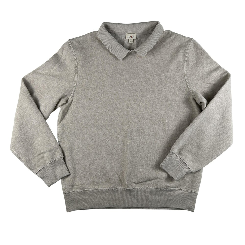 J.Crew Sweatshirt Womens Medium Beige Fleece Polo Collar Pullover Preppy